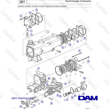 Volvo Penta D6-300D-F / D6-330D-F / D6-370D-F / D6-435D-C -D -E -F - Heat exchanger, components