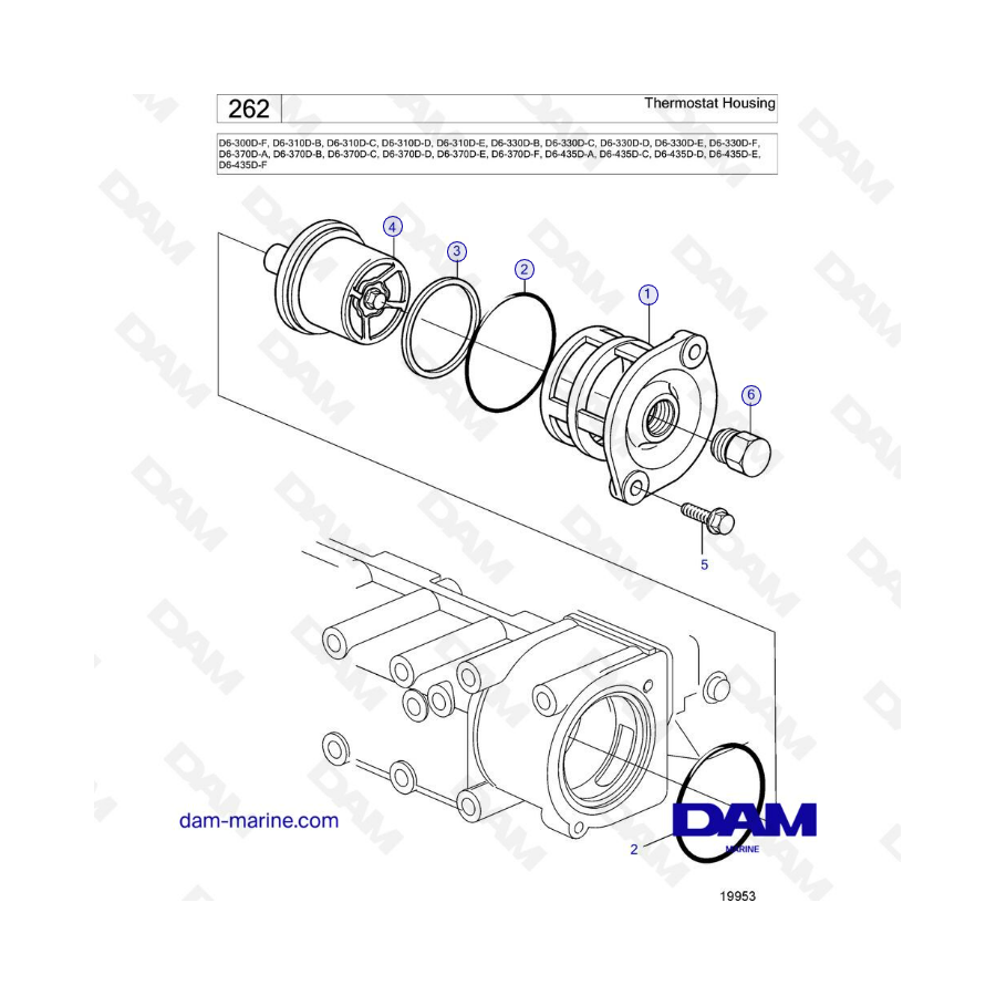 Volvo Penta D6-300D/D6-310D/D6-330D/D6-370D/D6-435 - Thermostat housing 