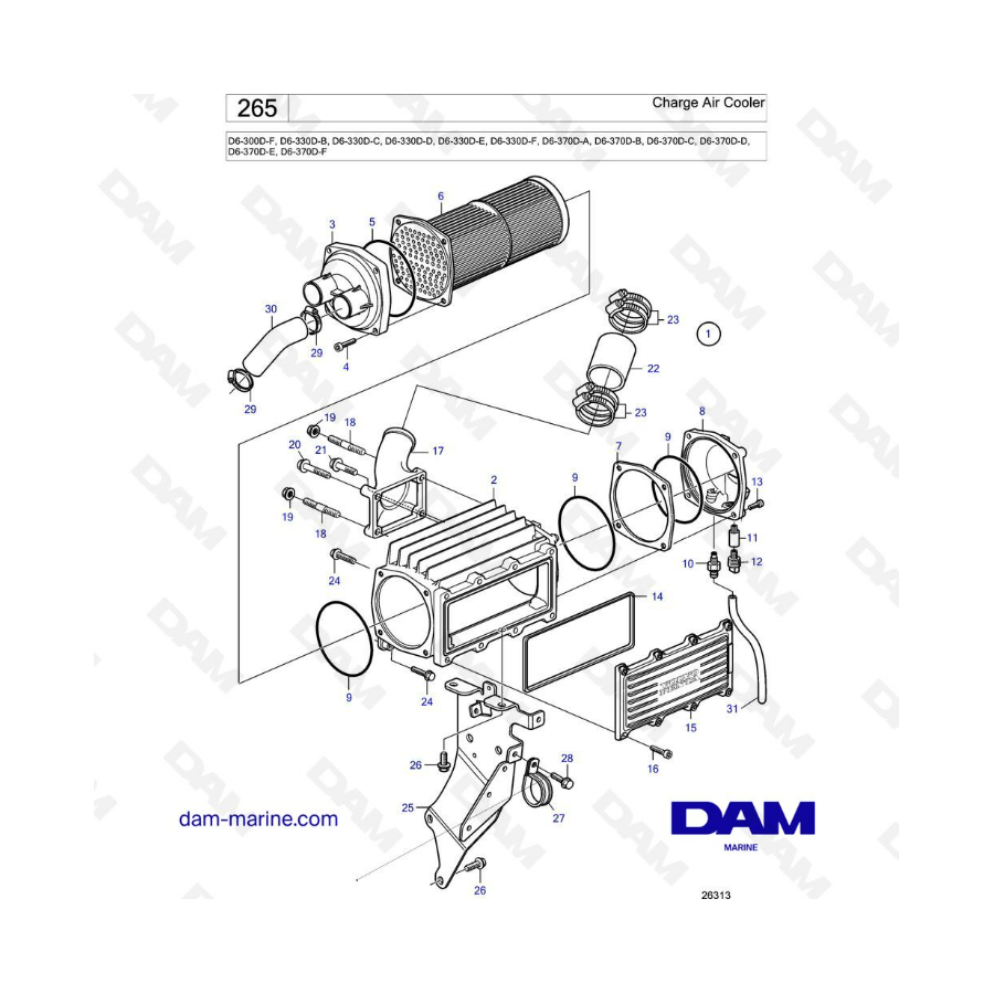 Volvo Penta D6-300D-F / D6-330D-B -C -D -E -F / D6-370D-A -B -C -D -E -F - Charge air cooler