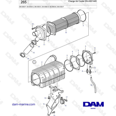 Volvo Penta D6-300D-F / D6-435D-A -C -D -E -F - Charge air cooler SN-A501445