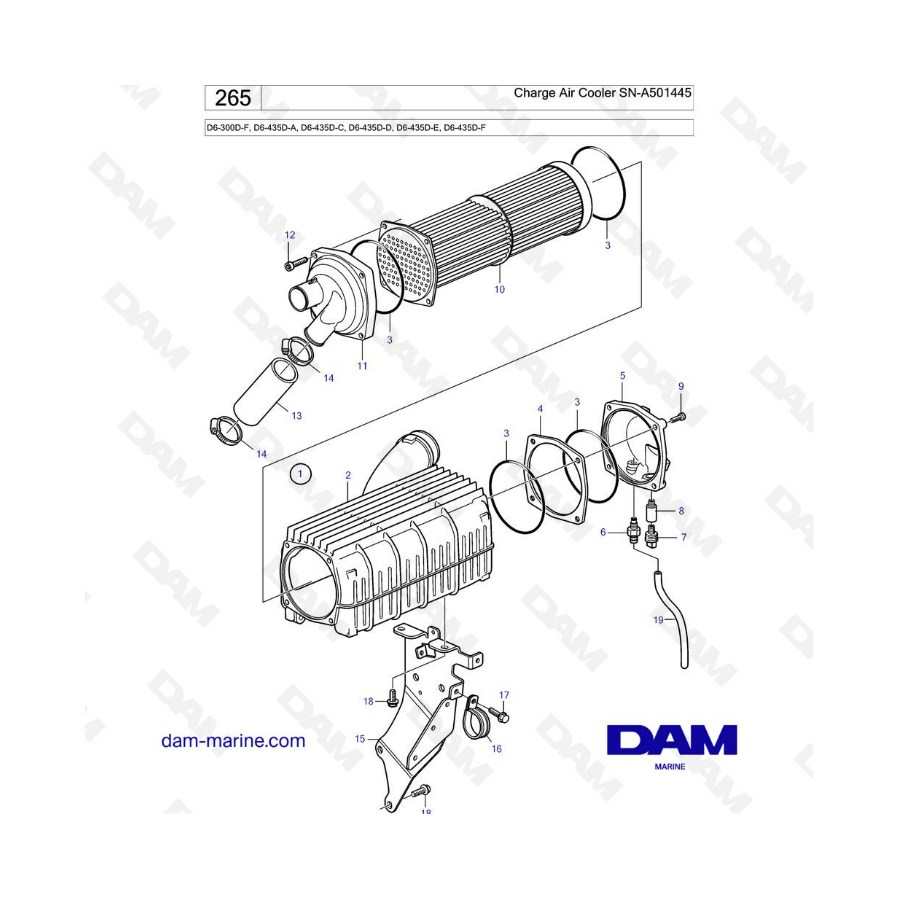 Volvo Penta D6-300D-F / D6-435D-A -C -D -E -F - Charge air cooler SN-A501445