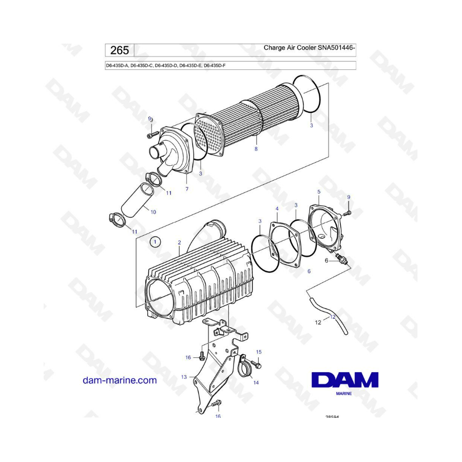 Volvo Penta D6-435D-A -C -D -E -F - Charge air cooler SNA501446