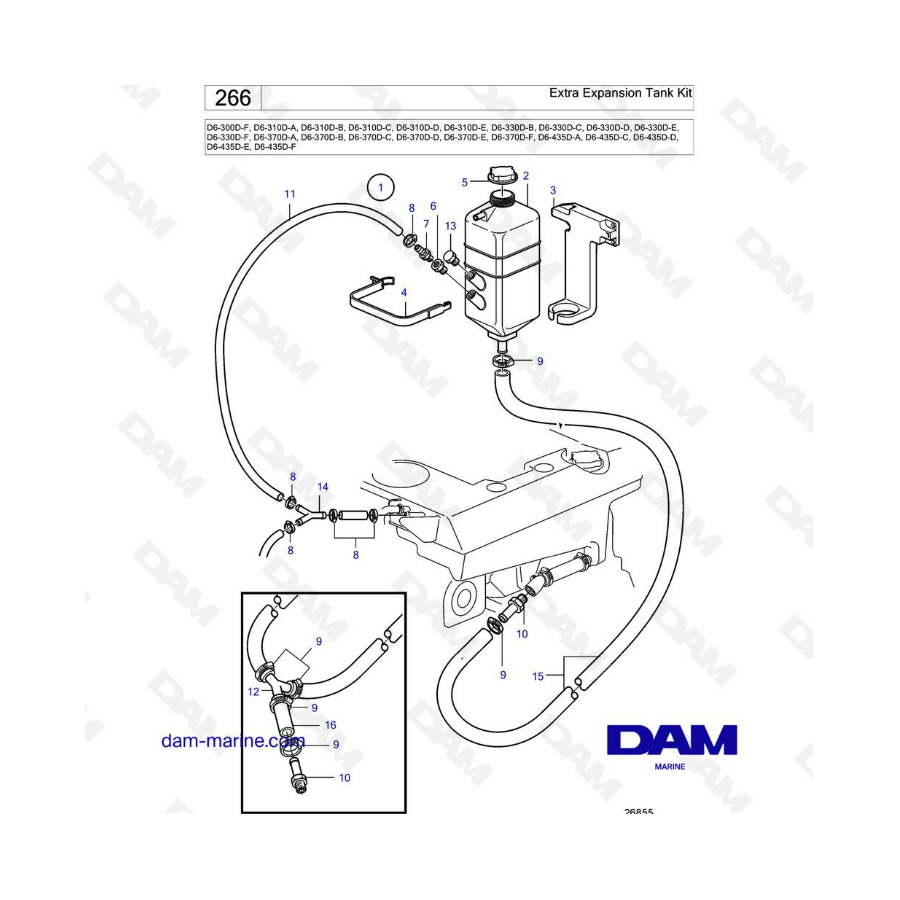 Volvo Penta D6-300D-F/D6-310D-A -B -C -D -E/D6-330D-B -C -D -E -F/D6-370D-A -B -C -D -E -F/D6-435D - Extra expansion tank kit
