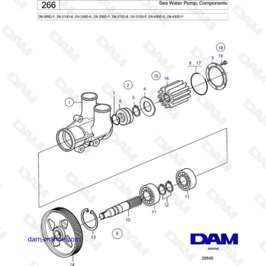 Volvo Penta D6-300D-F/D6-310D-E/D6-330D-E -F/D6-370D-E -F/D6-435D-E -F - Sea water pump, components