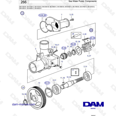 Volvo Penta D6-310D-B -C -D/D6-330D-B -C -D/D6-370D-A -B -C -D/D6-435D-A -C -D - Sea water pump, components