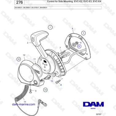Volvo Penta D6-300D-F / D6-330D-F / D6-370D-F / D6-435D-F - Control for side mounting. EVC-E2/E3/E4