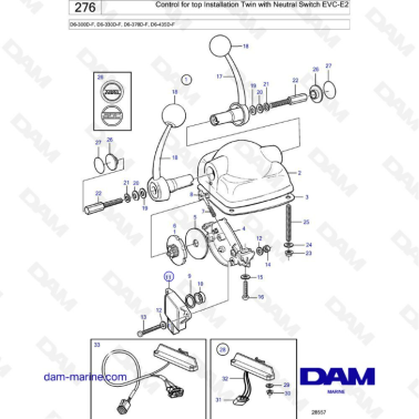 Volvo Penta D6-300D-F/D6-330D-F/D6-370D-F/D6-435D-F - Control for top installation twin with neutral switch EVC-E2