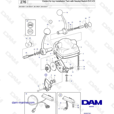 Volvo Penta D6-300D-F/D6-330D-F/D6-370D-F/D6-435D-F - Control for top installation twin with neutral switch EVC-E3