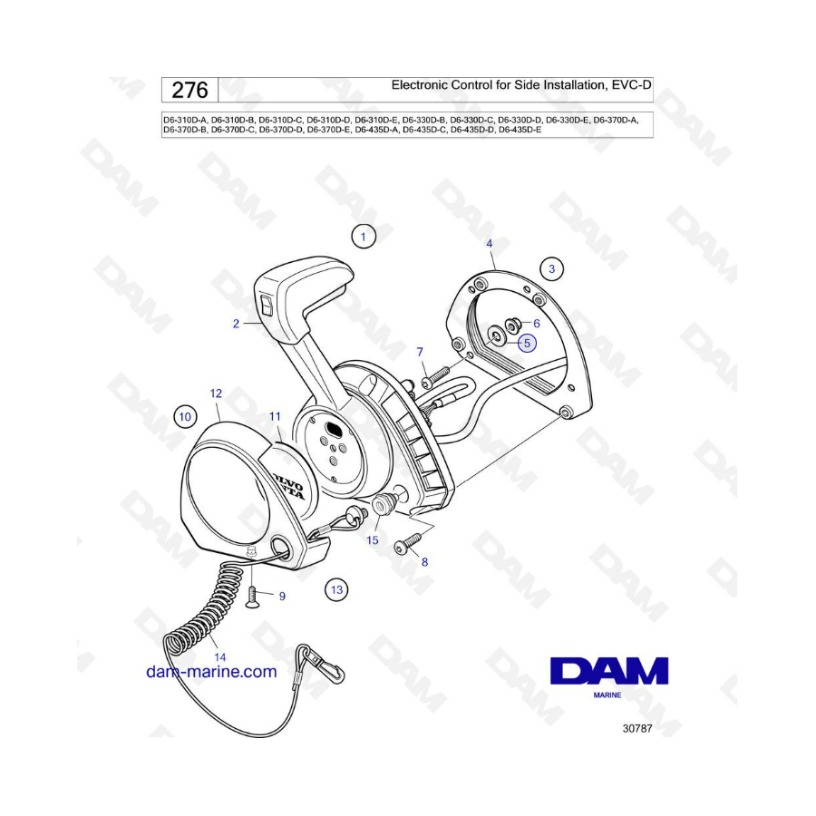 Volvo Penta D6-310D-A-B-C-D-E/D6-330D-B-C-D-E/D6-370D-A-B-C-D-E/D6-435D - Electronic control for side installation, EVC-D