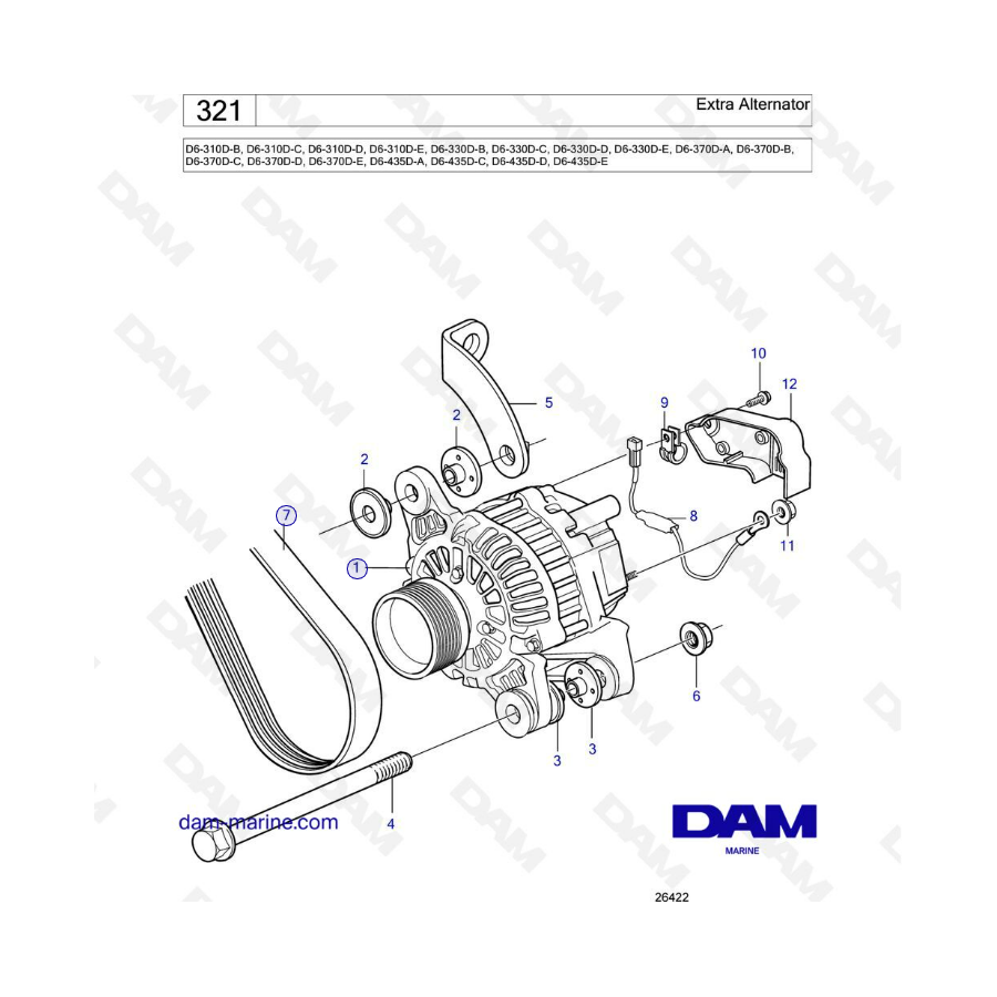 Volvo Penta D6-310D-B -C -D -E/D6-330D-B -C -D -E/D6-370D-A -B -C -D -E/D6-435D-A -C -D -E - Extra alternator