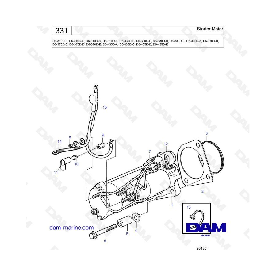 Volvo Penta D6-310D-B-C-D-E/D6-330D-B-C-D-E/D6-370D-A-B-C-D-E/D6-435D-A-C-D-E - Starter motor
