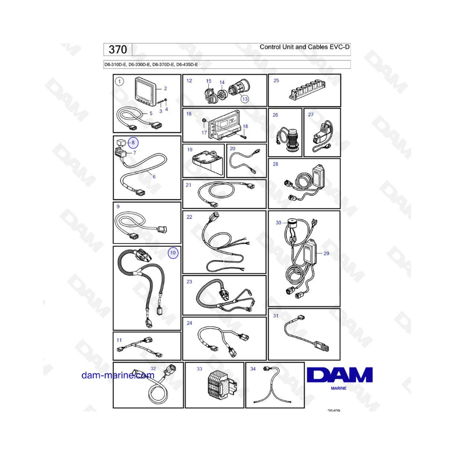 Volvo Penta D6-310D-E/D6-330D-E/D6-370D-E/D6-435D-E - Control unit & cables EVC-D