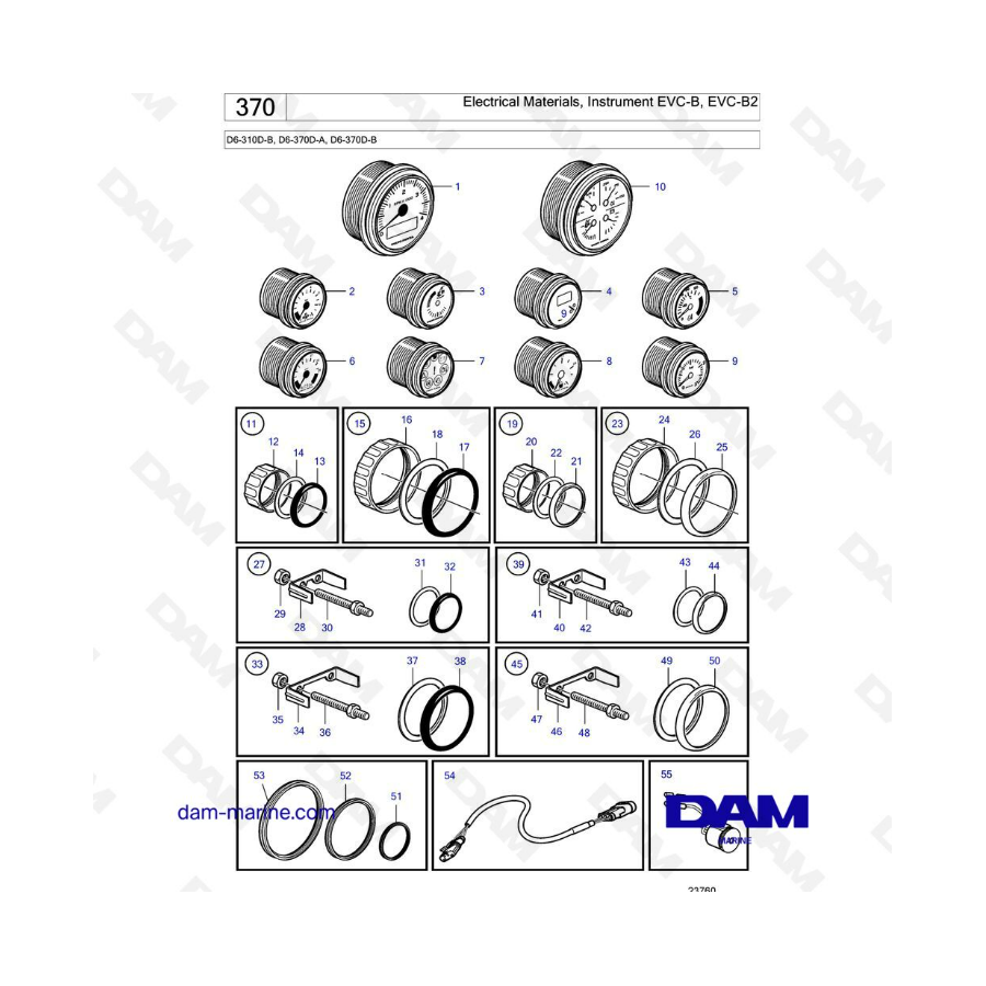 Volvo Penta D6-310D-B / D6-370D-A / D6-370D-B - Electrical materials, instrument, EVC-B / EVC-B2