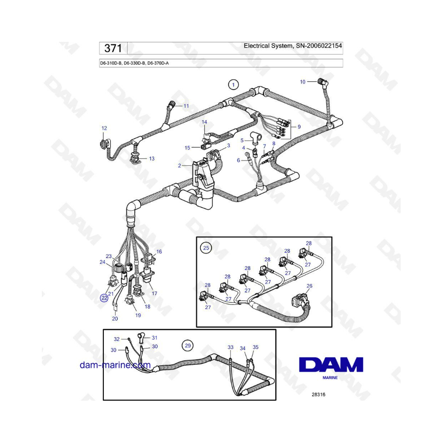 Volvo Penta D6-310D-B / D6-330D-B / D6-370D-A - Electrical system, SN-2006022154