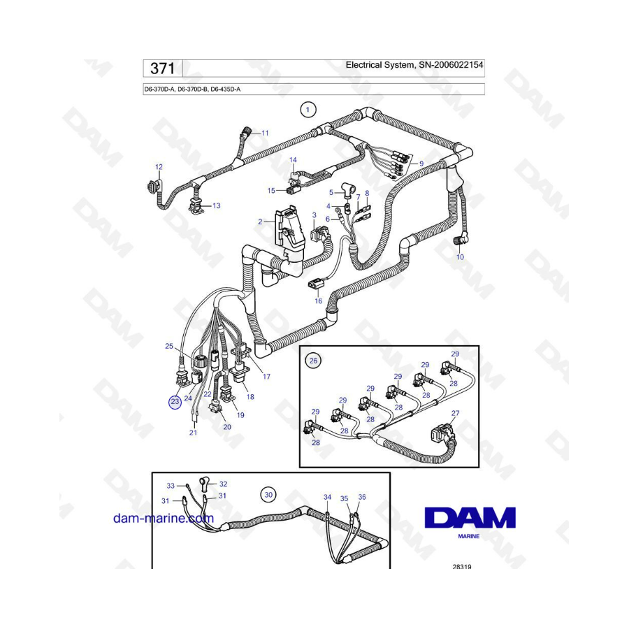 Volvo Penta D6-370D-A-B / D6-435D-A - Sistema eléctrico, SN-2006022154 