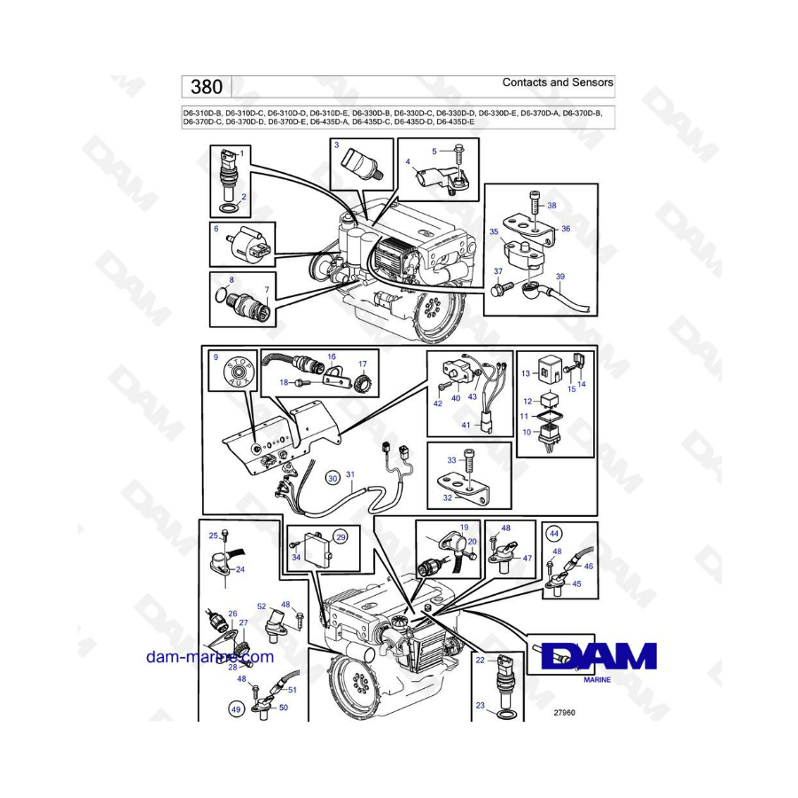 Volvo Penta D6-310D-B -C -D -E/D6-330D-B -C -D -E/D6-370D-A -B -C -D -E/D6-435D-C-D-E - Contacts & sensors