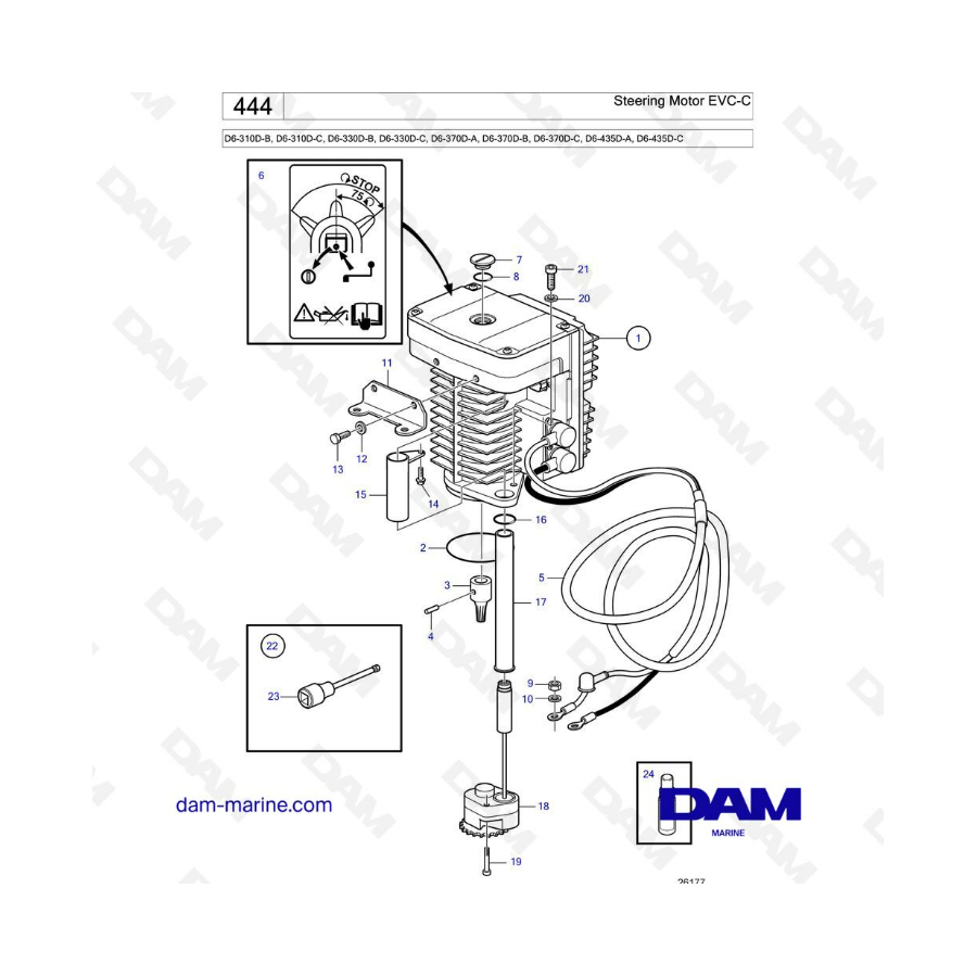 Volvo Penta D6-310D-B-C/D6-330D-B-C/D6-370D-A-B-C/D6-435D-A-C - Steering motor, EVC-C