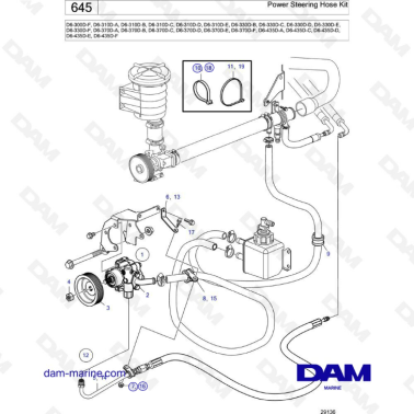 Volvo Penta D6-300D/D6-310D/D6-330D/D6-370D/D6-435D - Power steering hose kit