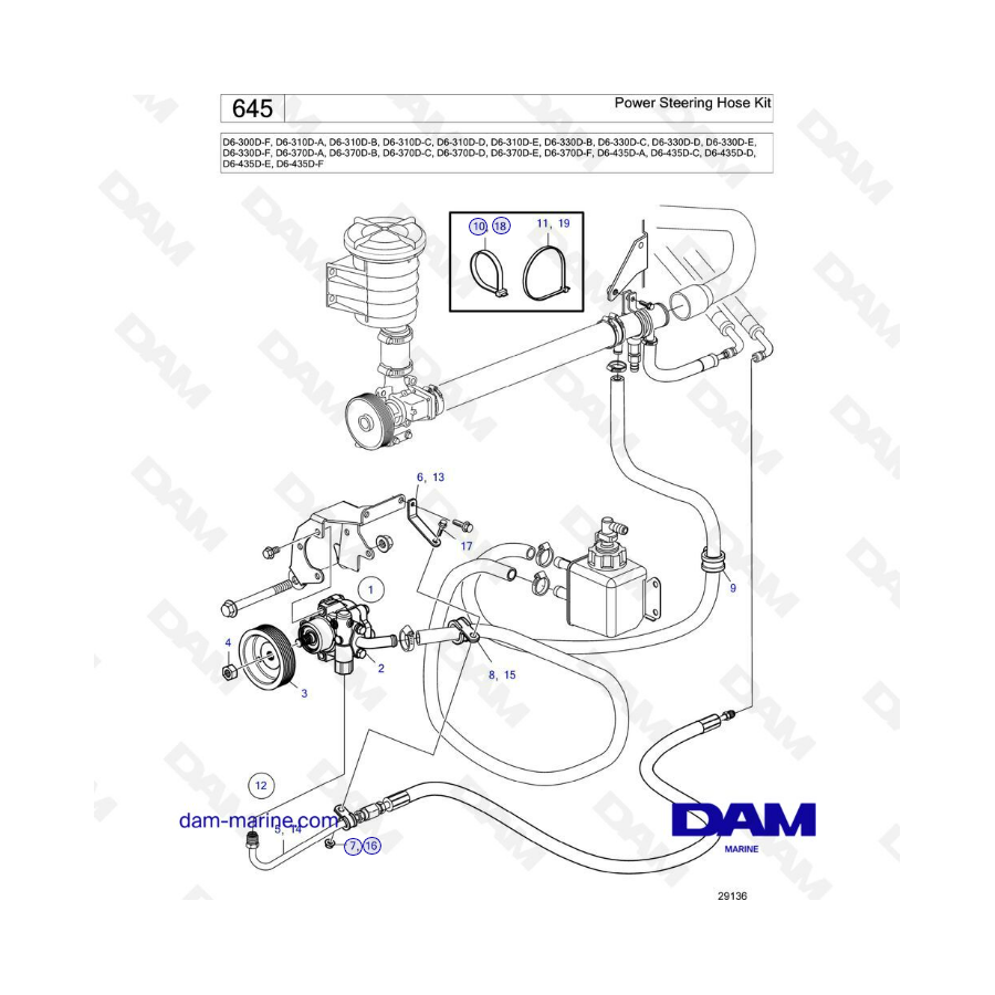 Volvo Penta D6-300D/D6-310D/D6-330D/D6-370D/D6-435D - Power steering hose kit