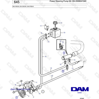Volvo Penta D6-310D-B/D6-330D-B/D6-370D-B - Power steering pump kit, SN-2006041049