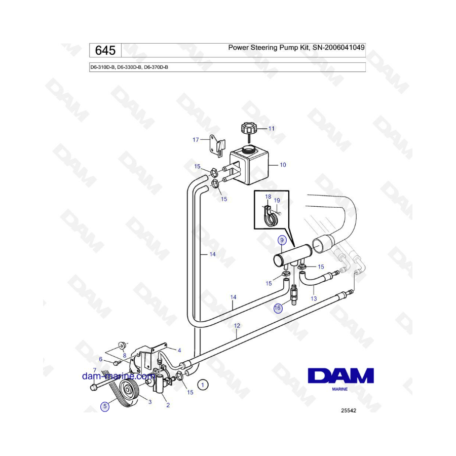 Volvo Penta D6-310D-B/D6-330D-B/D6-370D-B - Power steering pump kit, SN-2006041049