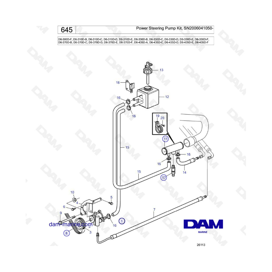 Kit de bomba de dirección asistida para Volvo Penta D6-300D-F/D6-310D/D6-330D/D6-360D/D6-435