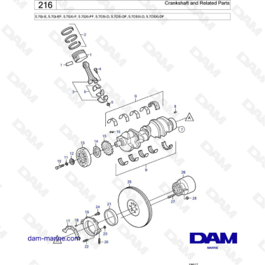 Volvo Penta 5.7L Gi-E / Gi-EF / GXi-F / GXi-FF - Crankshaft & related parts