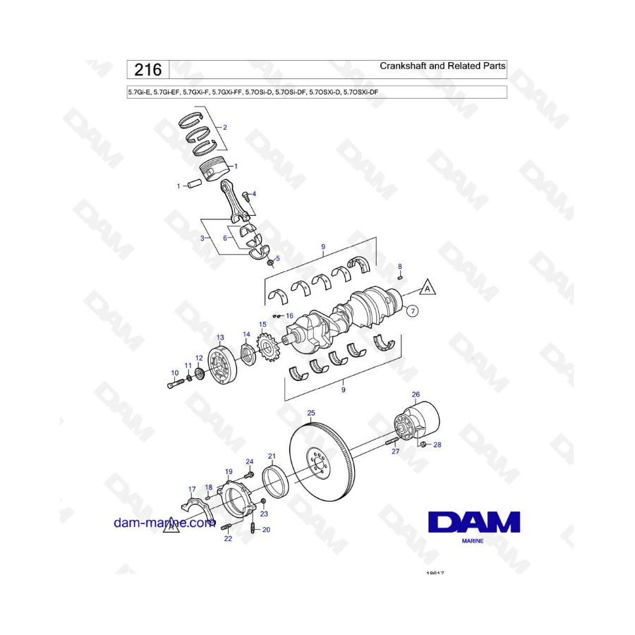 Volvo Penta 5.7L Gi-E / Gi-EF / GXi-F / GXi-FF - Cigüeñal y repuestos relacionados