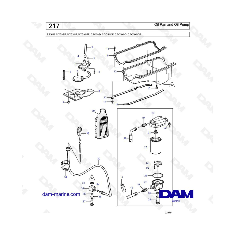 Volvo Penta 5.7L Gi-E / Gi-EF / GXi-F / GXi-FF - Oil pan & oil pump