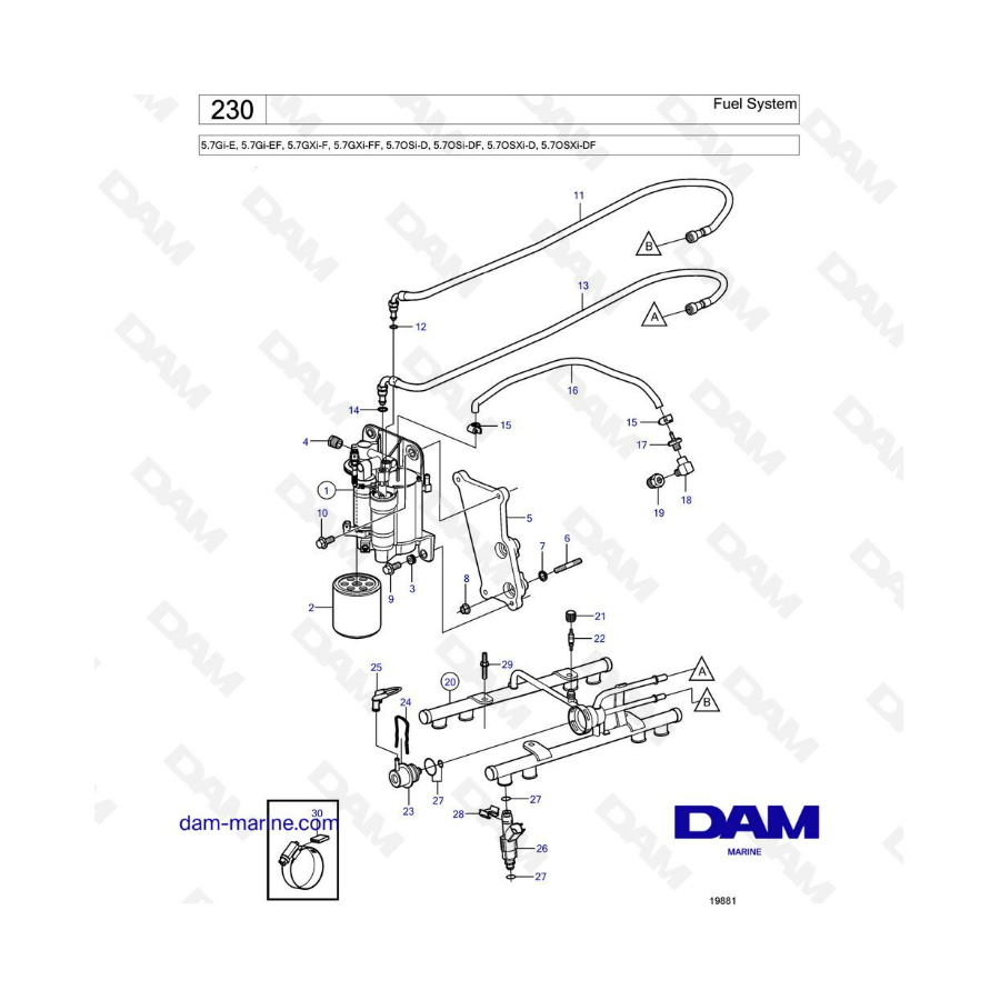 Volvo Penta 5.7L Gi-E / Gi-EF / GXi-F / GXi-FF - Fuel system