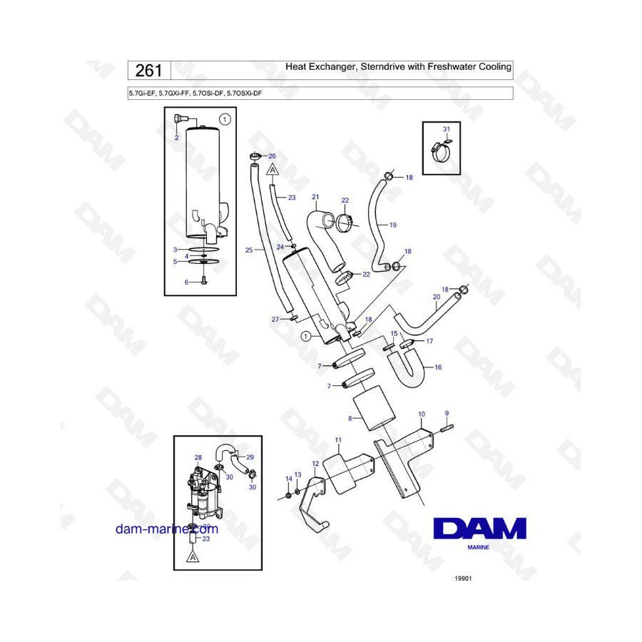 Volvo Penta 5.7L Gi-EF / 5.7L GXi-FF - Intercambiador de calor, motor dentro-fueraborda con refrigeración por agua dulce 