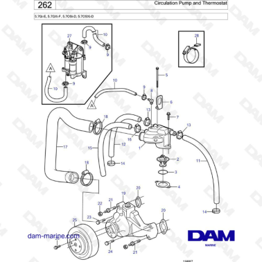 Volvo Penta 5.7L Gi-E / 5.7L GXi-F - Circulation pump & thermostat