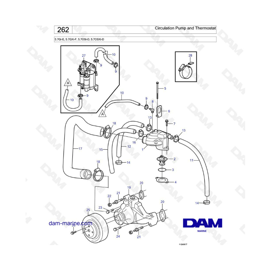 Volvo Penta 5.7L Gi-E / 5.7L GXi-F - Circulation pump & thermostat