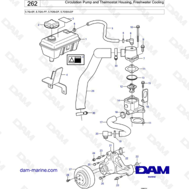 Volvo Penta 5.7L Gi-EF / 5.7L GXi-FF - Circulation pump & thermostat housing, freshwater cooling