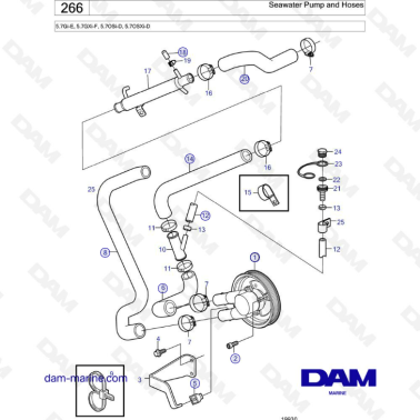 Volvo Penta 5.7L Gi-E / GXi-F - Seawater pump & hoses