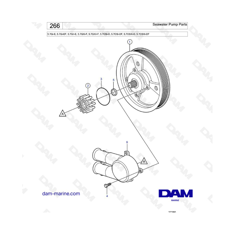 Volvo Penta 5.7L Gi-E / Gi-EF / GXi-F - Seawater pump parts
