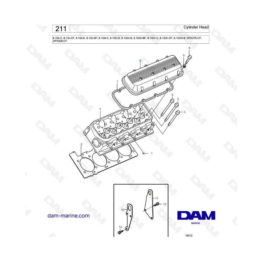 Volvo Penta 8.1L Gi-C / CF / D / DF / GXI-B / BF / C / CF - Cylinder head