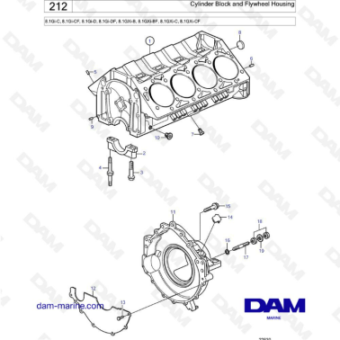 Volvo Penta 8.1L Gi-C / CF / D / DF / GXI-B / BF / C / CF - Cylinder block & flywheel housing