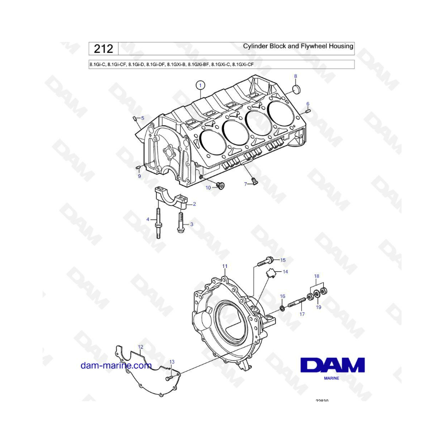 Volvo Penta 8.1L Gi-C / CF / D / DF / GXI-B / BF / C / CF - Cylinder block & flywheel housing