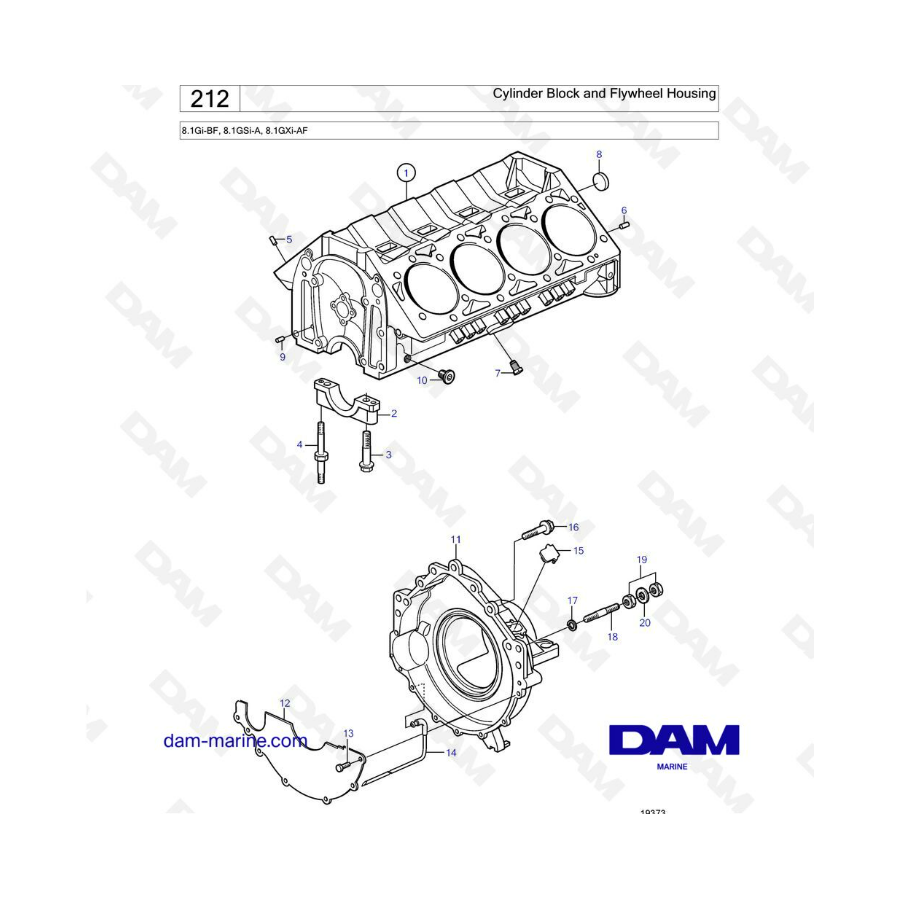 Volvo Penta 8.1L Gi-BF / GSI-A / GXI-AF - Cylinder block & flywheel housing