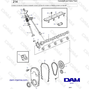 Volvo Penta 8.1L GXI-A / AF / B / BF / C / CF - Camshaft & valve train