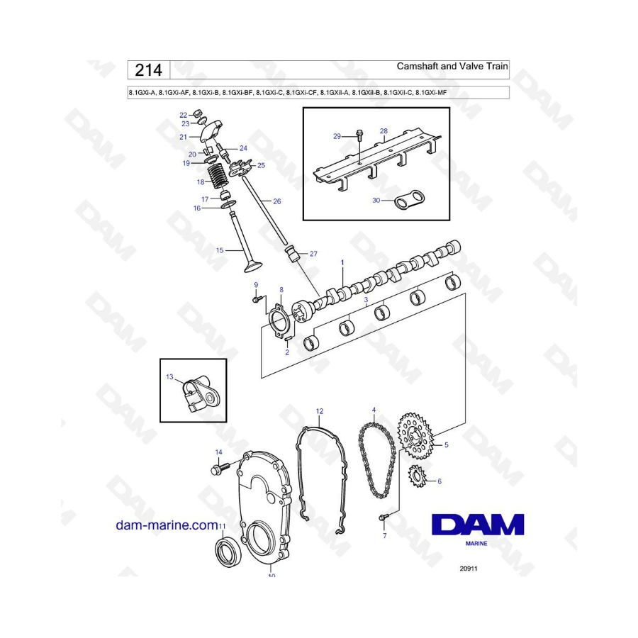 Volvo Penta 8.1L GXI-A / AF / B / BF / C / CF - Camshaft & valve train Volvo Penta 8.1L GXI-A / AF / B / BF / C / CF - Camshaft & valve train