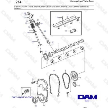 Volvo Penta 8.1L GXI-A / AF / B / BF / C / CF - Camshaft & valve train