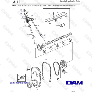 Volvo Penta 8.1L Gi-B / BF / C /CF / D / DF - Camshaft & valve trai,