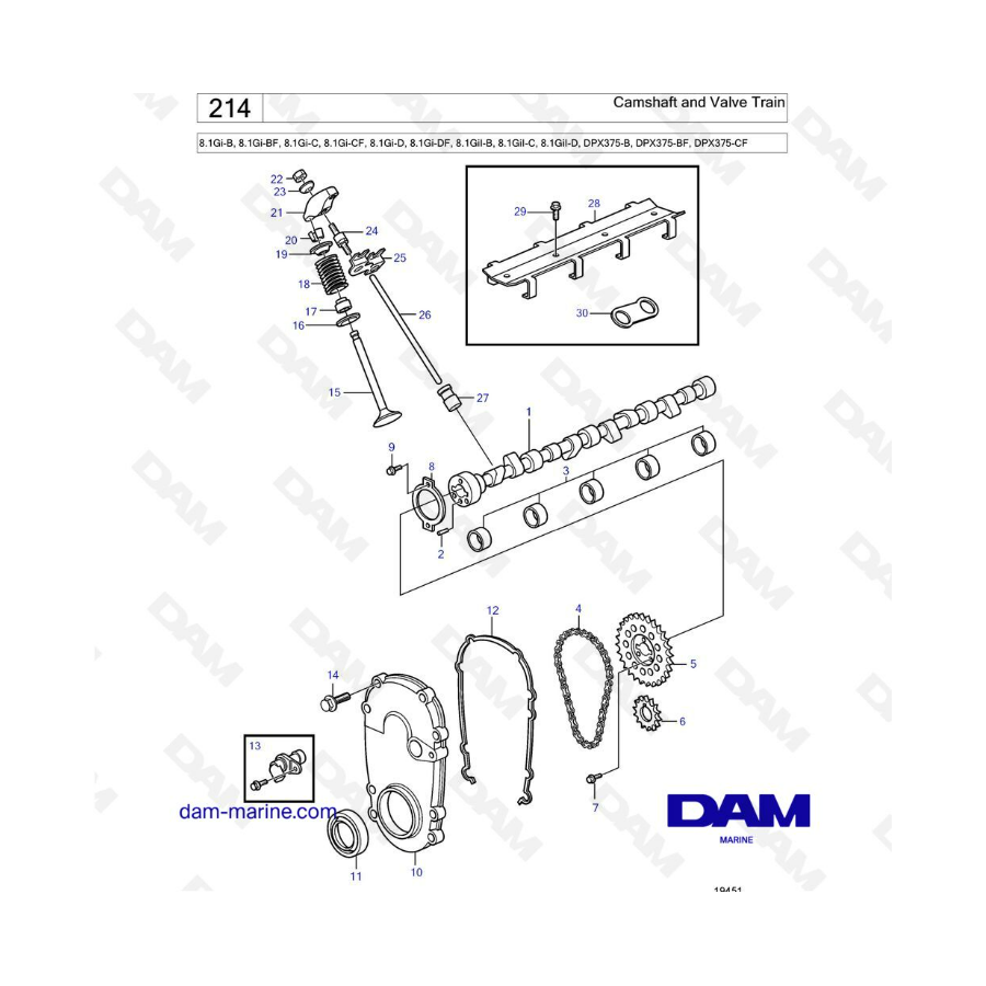 Volvo Penta 8.1L Gi-B / BF / C /CF / D / DF - Camshaft & valve trai, Volvo Penta 8.1L Gi-B / BF / C /CF / D / DF - Camshaft & valve trai,