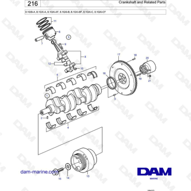 Volvo Penta 8.1L GSI-A / GXI-A / GXI-AF / GXI-B / BF / C / CF - Crankshaft & related parts