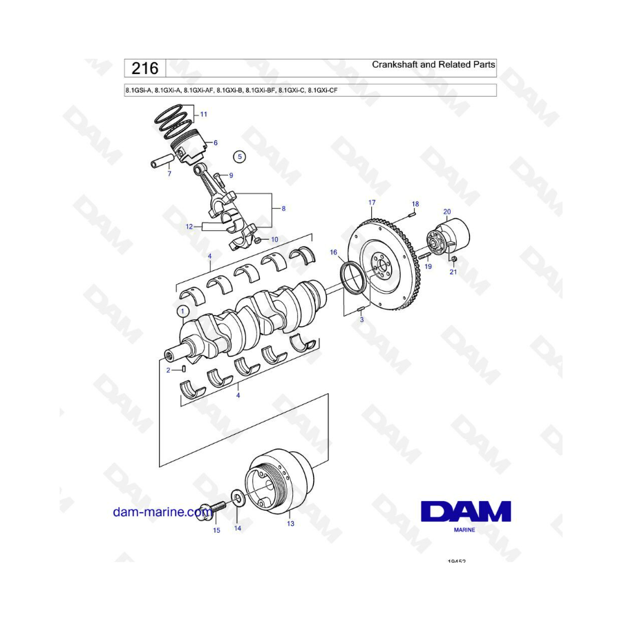 Volvo Penta 8.1L GSI-A / GXI-A / GXI-AF / GXI-B / BF / C / CF - Crankshaft & related parts
