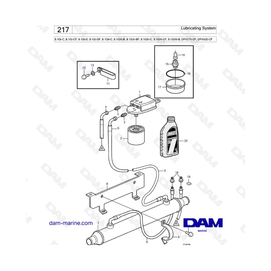 Volvo Penta 8.1L Gi-C / CF / D / DF / GXI-B / BF / C / CF - Sistema de lubricación