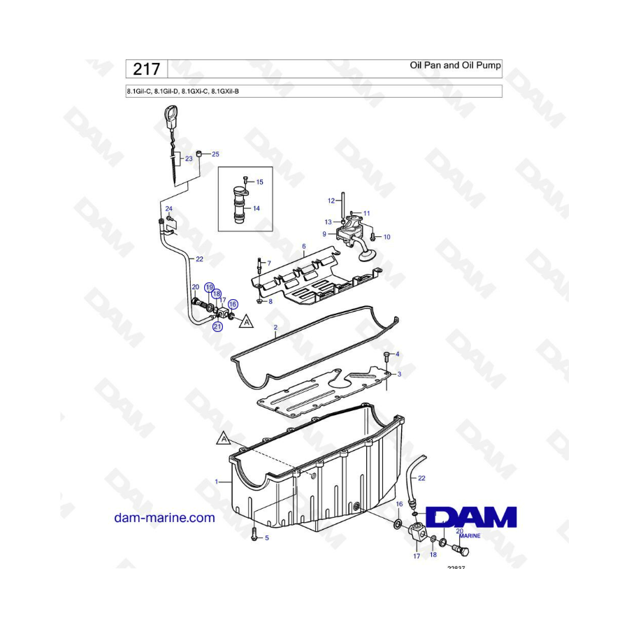 Volvo Penta 8.1L Gil-C / Gil-D / GXI-C / GXII-B - Oil pan & oil pump
