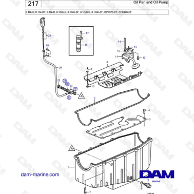 Volvo Penta 8.1L GI-C / CF / D / GXI-B / BF / C / CF - Oil pan & oil pump